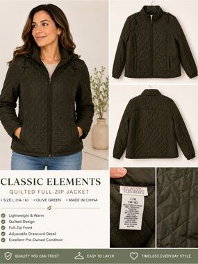 Classic Elements Olive Quilted Full-Zip Puffer Jacket